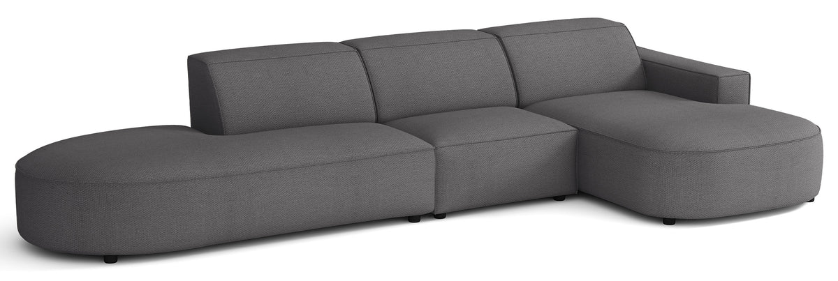 Canapé d'angle modulable Sallmo en L, côté droit, tissu chenille hydrofuge gris foncé