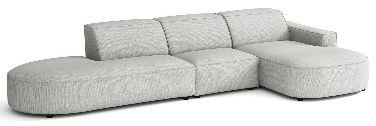 Modulares Ecksofa Sallmo, L-förmig, rechtsseitig, hellgrauer hydrophober Chenille-Stoff