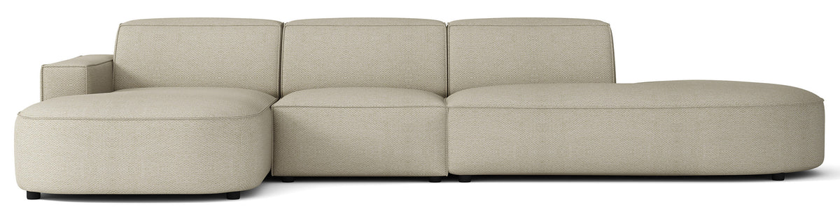 Canapé d’angle modulable Sallmo en L, gauche, en chenille hydrofuge gris beige