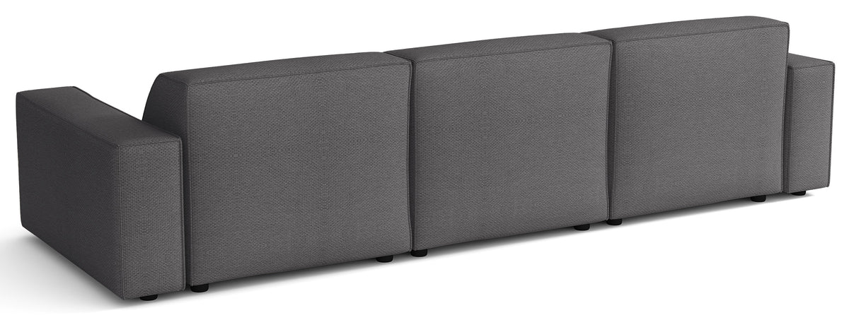 Canapé d'angle modulable Sellmo en L, côté gauche, tissu chenille hydrofuge gris foncé