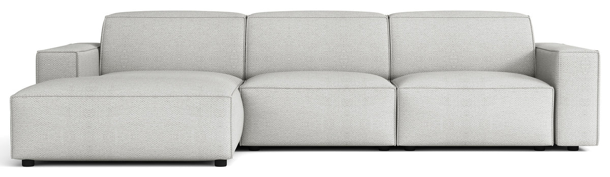 Canapé d'angle modulable Sellmo en L, côté gauche, tissu chenille hydrofuge gris clair