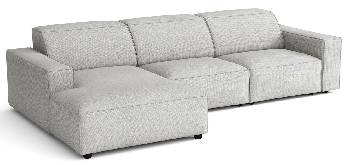 Canapé d'angle modulable Sellmo en L, côté gauche, tissu chenille hydrofuge gris clair
