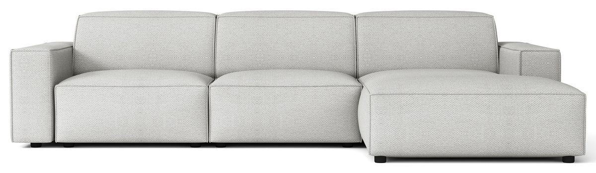 Canapé d'angle modulable Sellmo en L, côté droit, en chenille hydrofuge gris clair