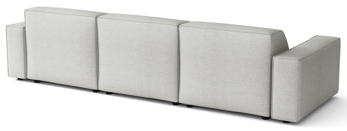 Modulares Ecksofa Sellmo, L-förmig, rechtsseitig, hellgrauer hydrophober Chenillestoff