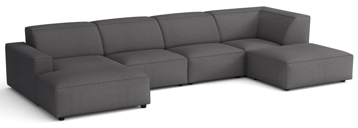 Großes U-förmiges modulares Ecksofa Sellmo mit Hocker, rechtsseitig, dunkelgrauer hydrophober Chenille-Stoff