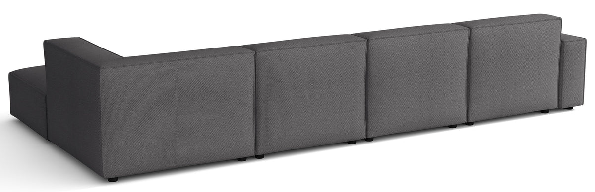 Großes U-förmiges modulares Ecksofa Sellmo mit Hocker, rechtsseitig, dunkelgrauer hydrophober Chenille-Stoff