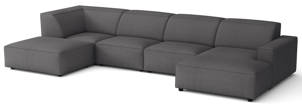 Großes U-förmiges modulares Ecksofa Sellmo mit linksseitigem Hocker, dunkelgrauer hydrofober Chenille-Stoff
