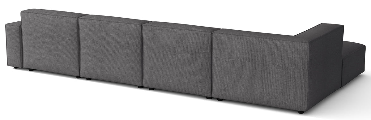 Großes U-förmiges modulares Ecksofa Sellmo mit linksseitigem Hocker, dunkelgrauer hydrofober Chenille-Stoff