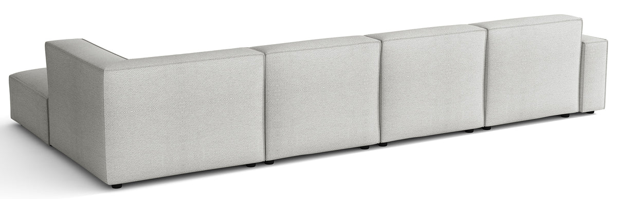 Grand canapé d'angle modulaire Sellmo en U avec pouf, côté droit, tissu chenille hydrofuge gris clair
