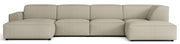 Grand canapé d'angle modulable Sellmo en U avec pouf, côté droit, tissu chenille hydrofuge gris-beige