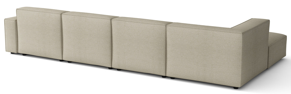 Grand canapé d'angle modulaire Sellmo en U avec pouf, côté gauche, tissu chenille hydrofuge gris beige