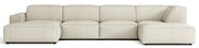 Grand canapé d’angle modulaire Sellmo en U avec pouf, côté droit, tissu chenille hydrofuge crème