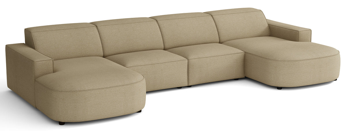 Canapé d'angle modulaire Sallmo en U universel, tissu chenille hydrofuge beige foncé