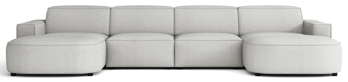 Canapé d'angle modulable Sallmo en U universel, tissu chenille hydrofuge gris clair