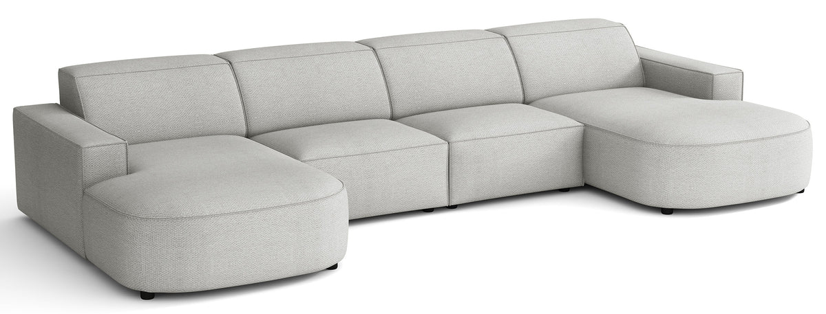 Canapé d'angle modulable Sallmo en U universel, tissu chenille hydrofuge gris clair