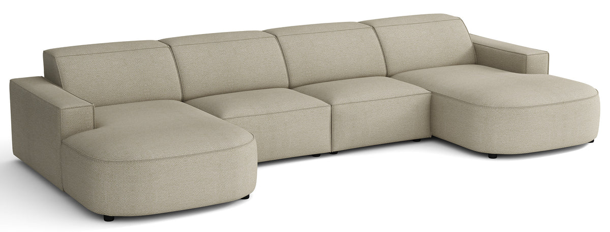 Modulares Ecksofa Sallmo U-förmig universell in grau-beigem hydrophobem Chenillestoff