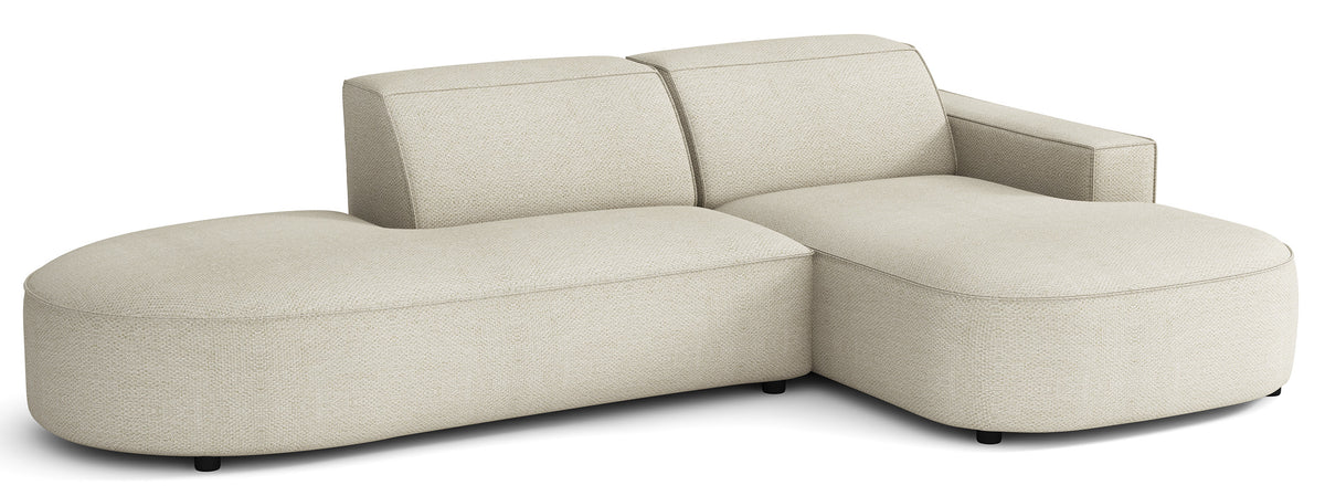 Modulares Ecksofa Sallmo, kleines L-förmiges, rechtsseitiges Modell, cremefarben, hydrophober Chenille-Stoff