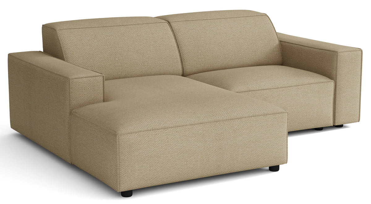 Canapé d'angle modulaire Sellmo petit en L, côté gauche, tissu chenille hydrofuge beige foncé