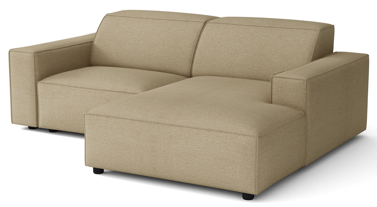 Canapé d'angle modulaire Sellmo petit en L, droit, tissu chenille hydrofuge beige foncé
