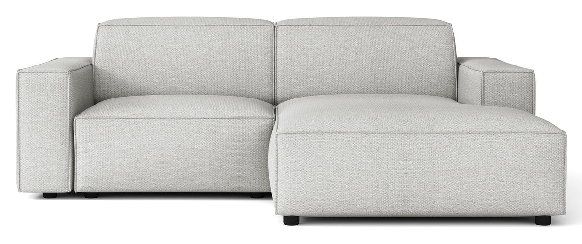 Modulares Ecksofa Sellmo, kleines L-förmiges, rechtsseitiges, hellgraues, hydrophobes Chenille