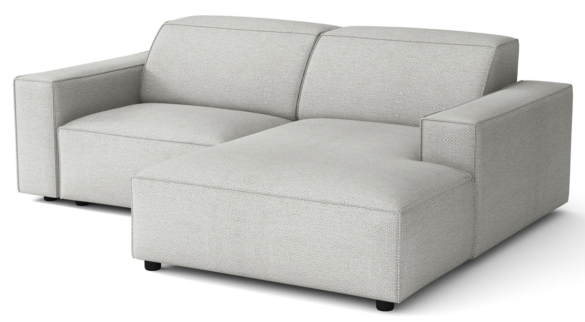 Modulares Ecksofa Sellmo, kleines L-förmiges, rechtsseitiges, hellgraues, hydrophobes Chenille