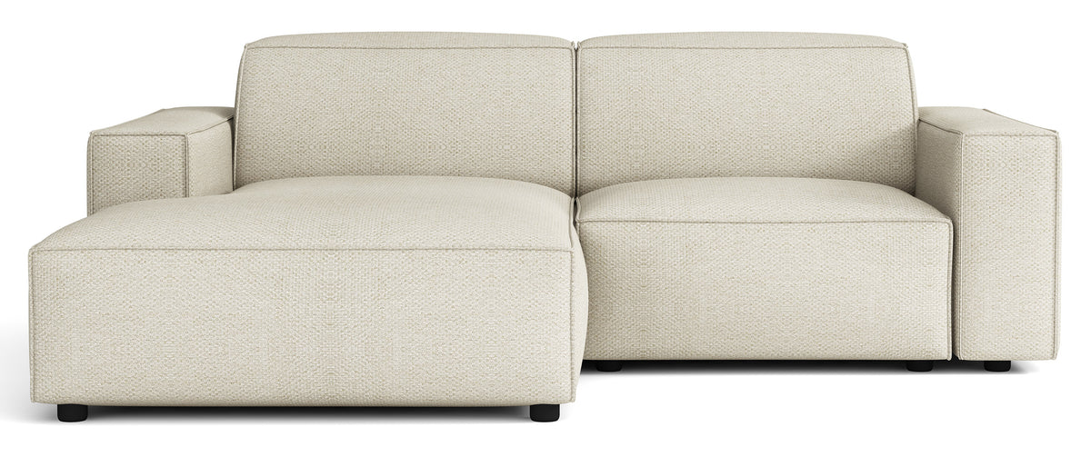 Canapé d’angle modulaire Sellmo petit en L, côté gauche, en chenille hydrofuge crème