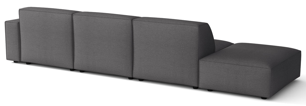 Modulares Ecksofa Sellmo L-förmig mit Hocker, rechtsseitig, dunkelgrauer hydrophober Chenille-Stoff