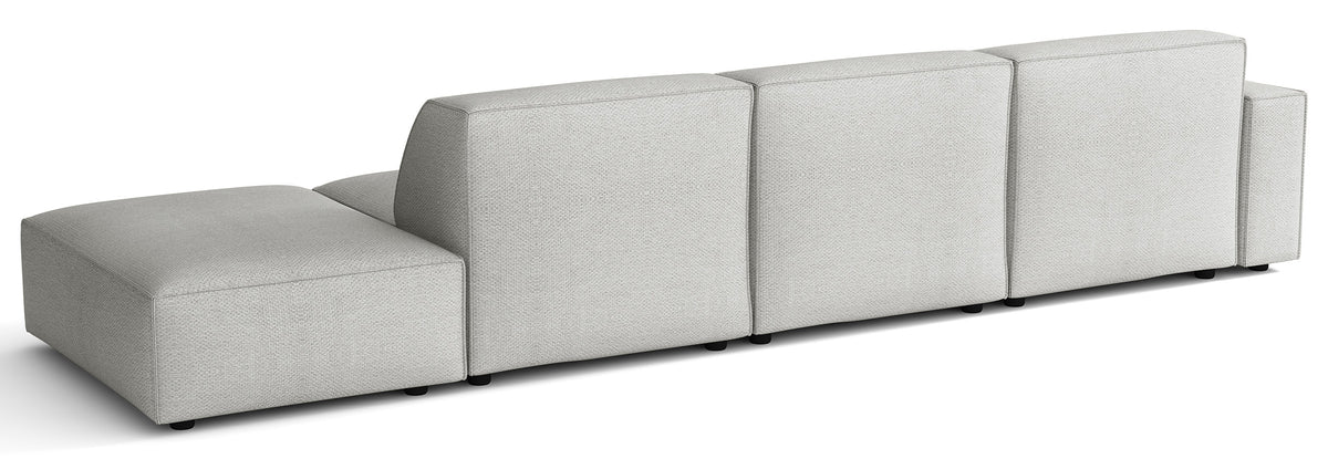 Modulares Ecksofa Sellmo, L-förmig mit Pouf, linksseitig, hellgrauer hydrophober Chenillestoff