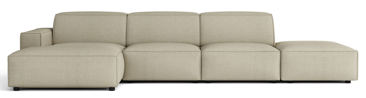 Modulares Ecksofa Sellmo, L-förmig, mit Hocker, linksseitig, grau-beige, hydrofober Chenille-Stoff