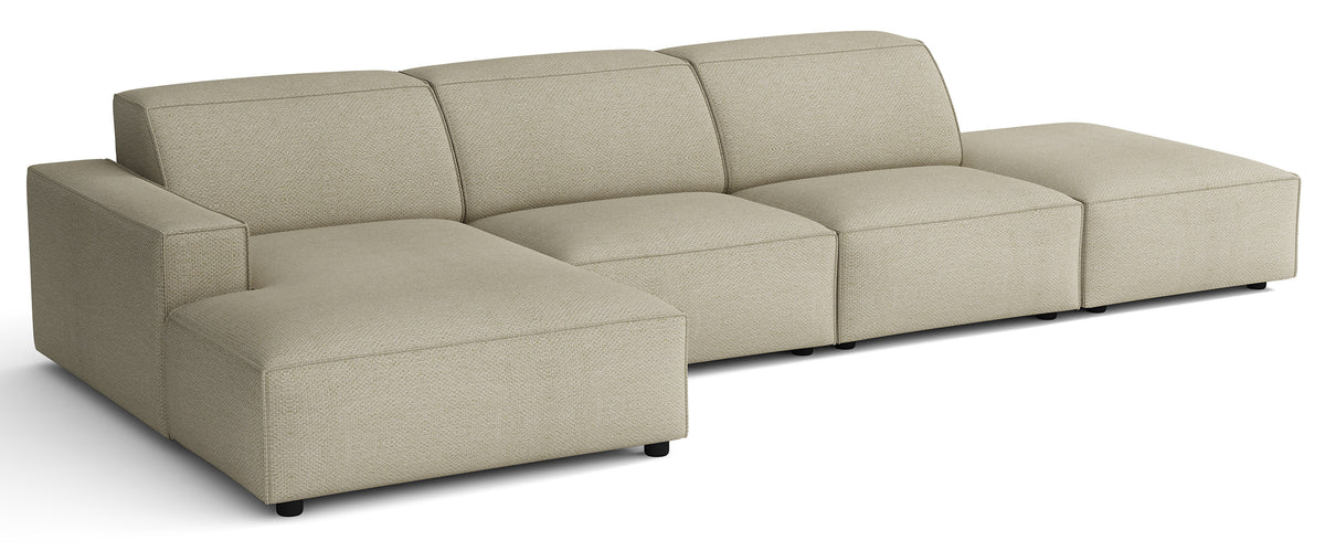 Modulares Ecksofa Sellmo, L-förmig, mit Hocker, linksseitig, grau-beige, hydrofober Chenille-Stoff