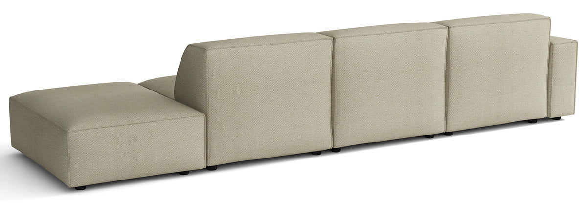 Modulares Ecksofa Sellmo, L-förmig, mit Hocker, linksseitig, grau-beige, hydrofober Chenille-Stoff