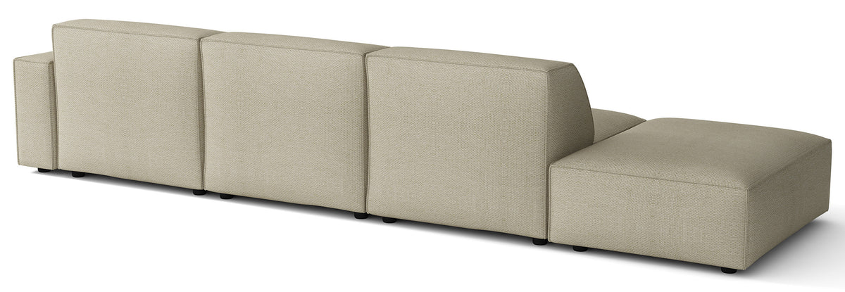 Modulares Ecksofa Sellmo, L-förmig, mit Hocker, rechtsseitig, grau-beige, hydrophober Chenillestoff
