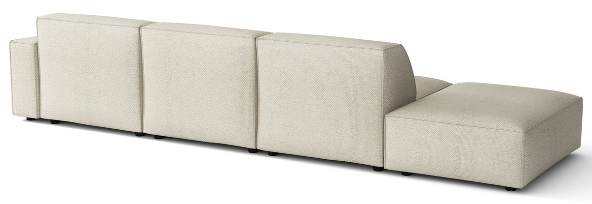 Modulares Ecksofa Sellmo, L-förmig, mit Pouf, rechtsseitig, cremefarben, hydrophobes Chenille