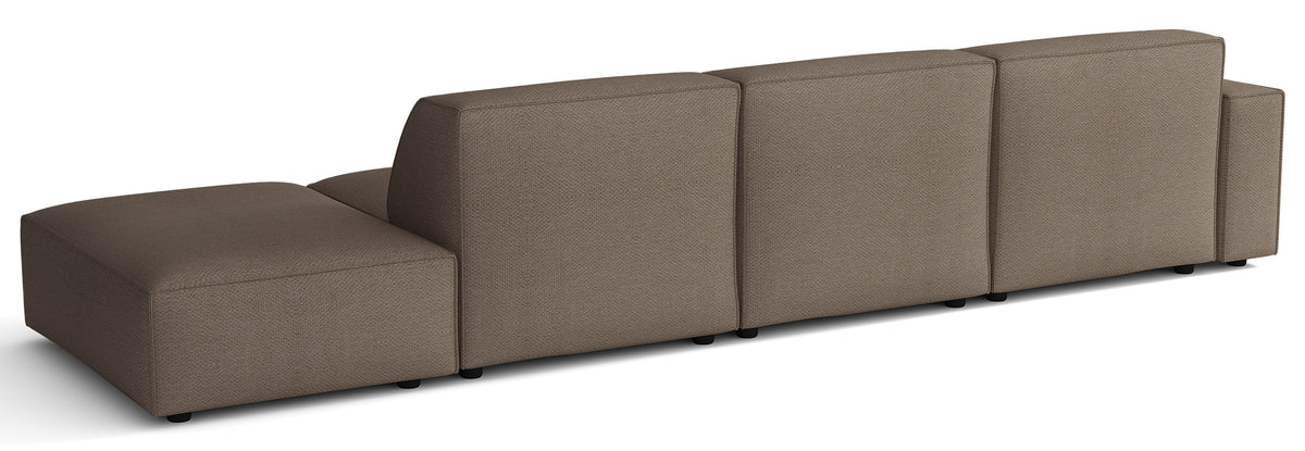 Modulare Eckcouch Sellmo L-förmig mit Hocker, linksseitig, hellbrauner hydrophober Chenille-Stoff