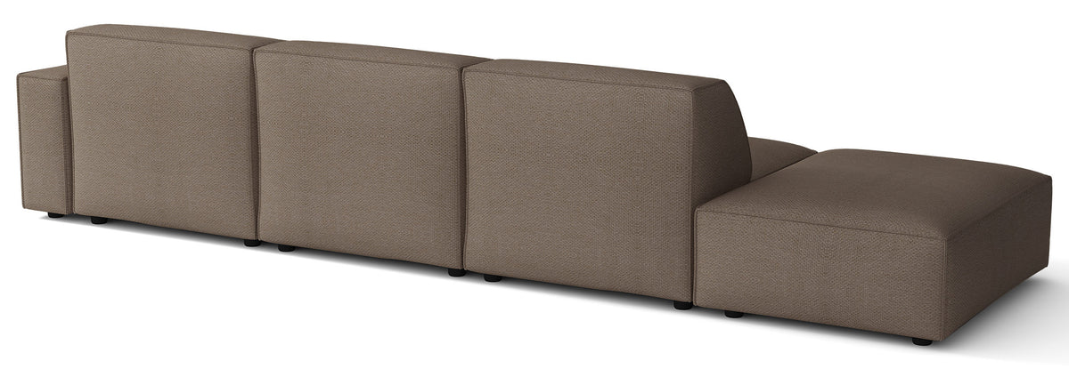 Modulares Ecksofa Sellmo L-förmig mit Ottomane, rechtsseitig, hellbrauner hydrofober Chenillestoff