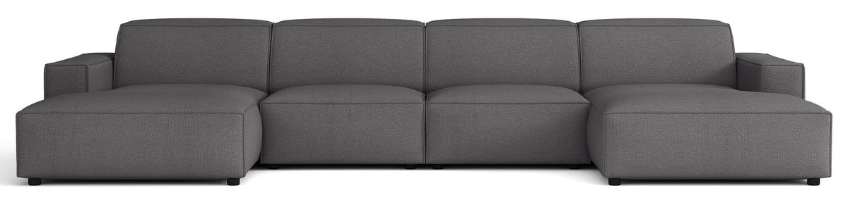 Canapé d'angle modulaire Sellmo en U universel, tissu chenille hydrofuge gris foncé