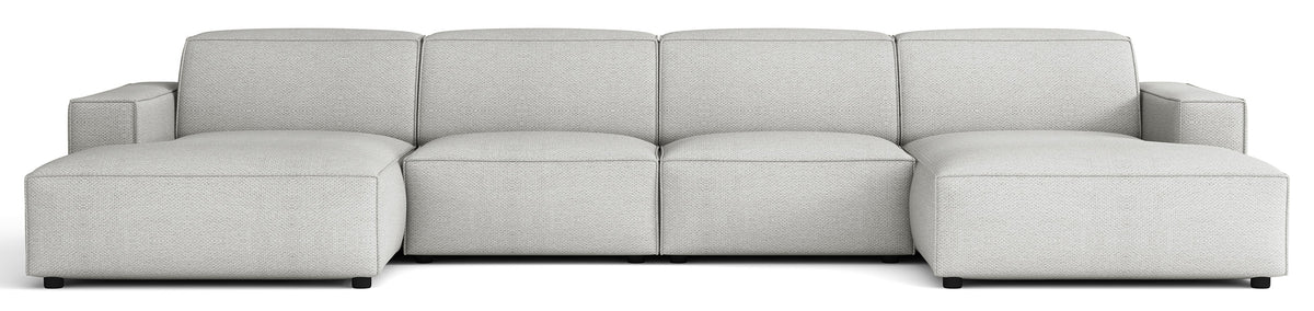 Canapé d'angle modulaire Sellmo en U, universel, en chenille hydrofuge gris clair