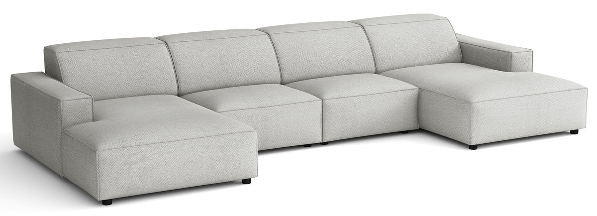 Canapé d'angle modulaire Sellmo en U, universel, en chenille hydrofuge gris clair