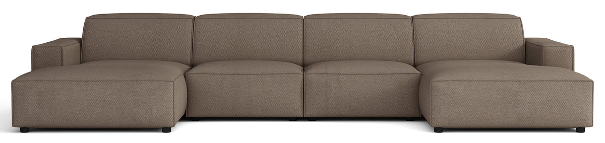 Modulares Ecksofa Sellmo, U-förmig, universell, hellbraun, hydrophobes Chenille