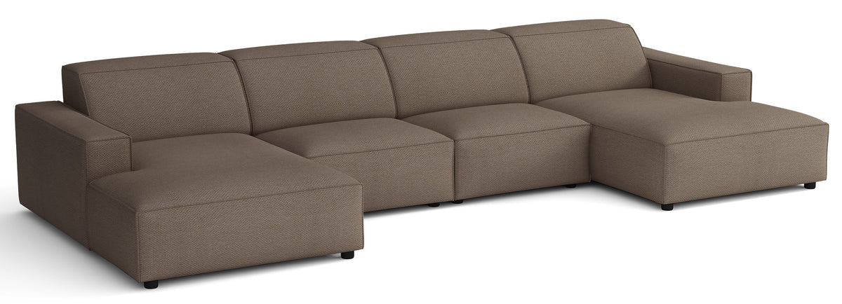Modulares Ecksofa Sellmo, U-förmig, universell, hellbraun, hydrophobes Chenille