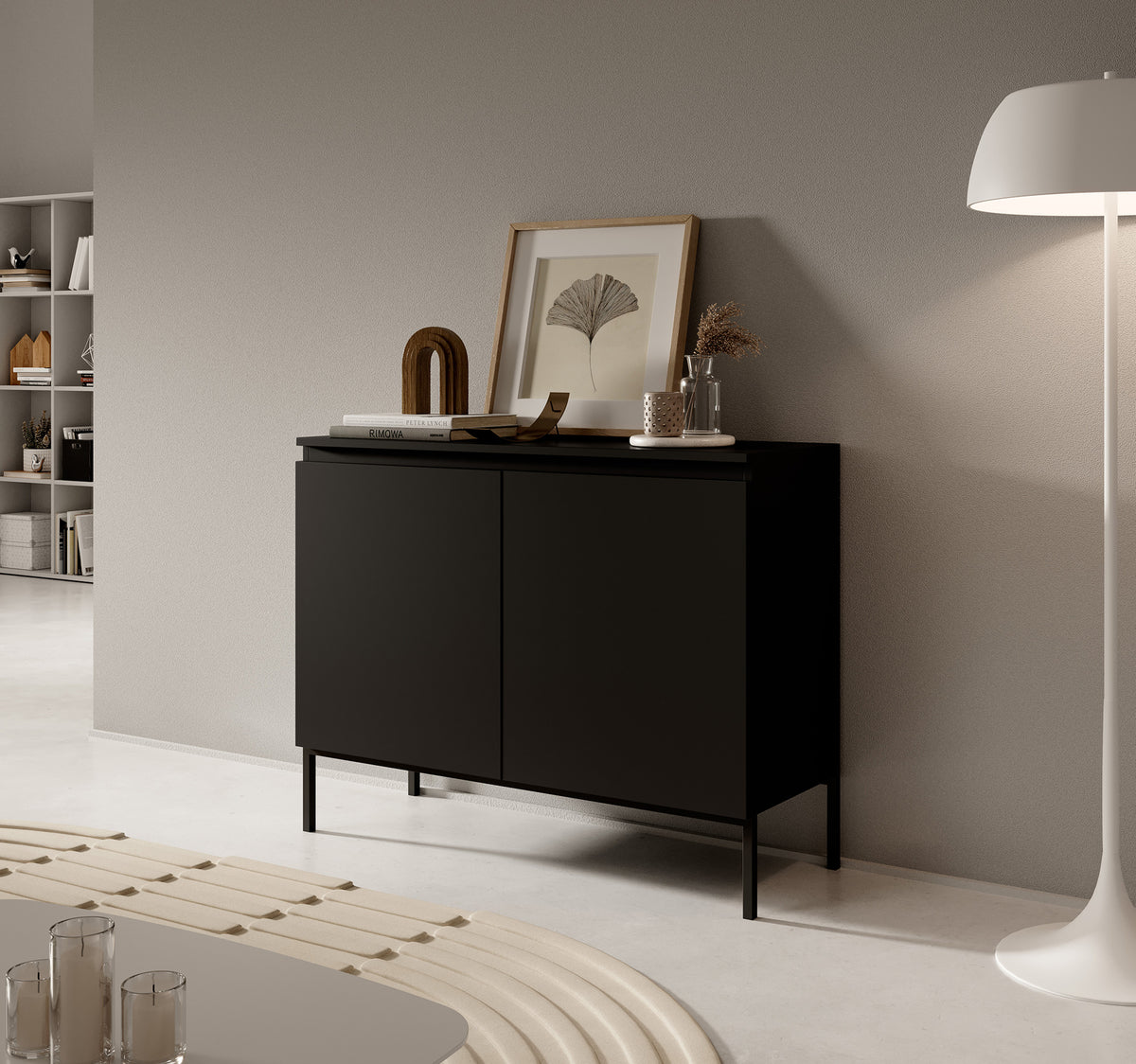 Commode deux portes Bemmi 100 cm noire avec pieds noirs