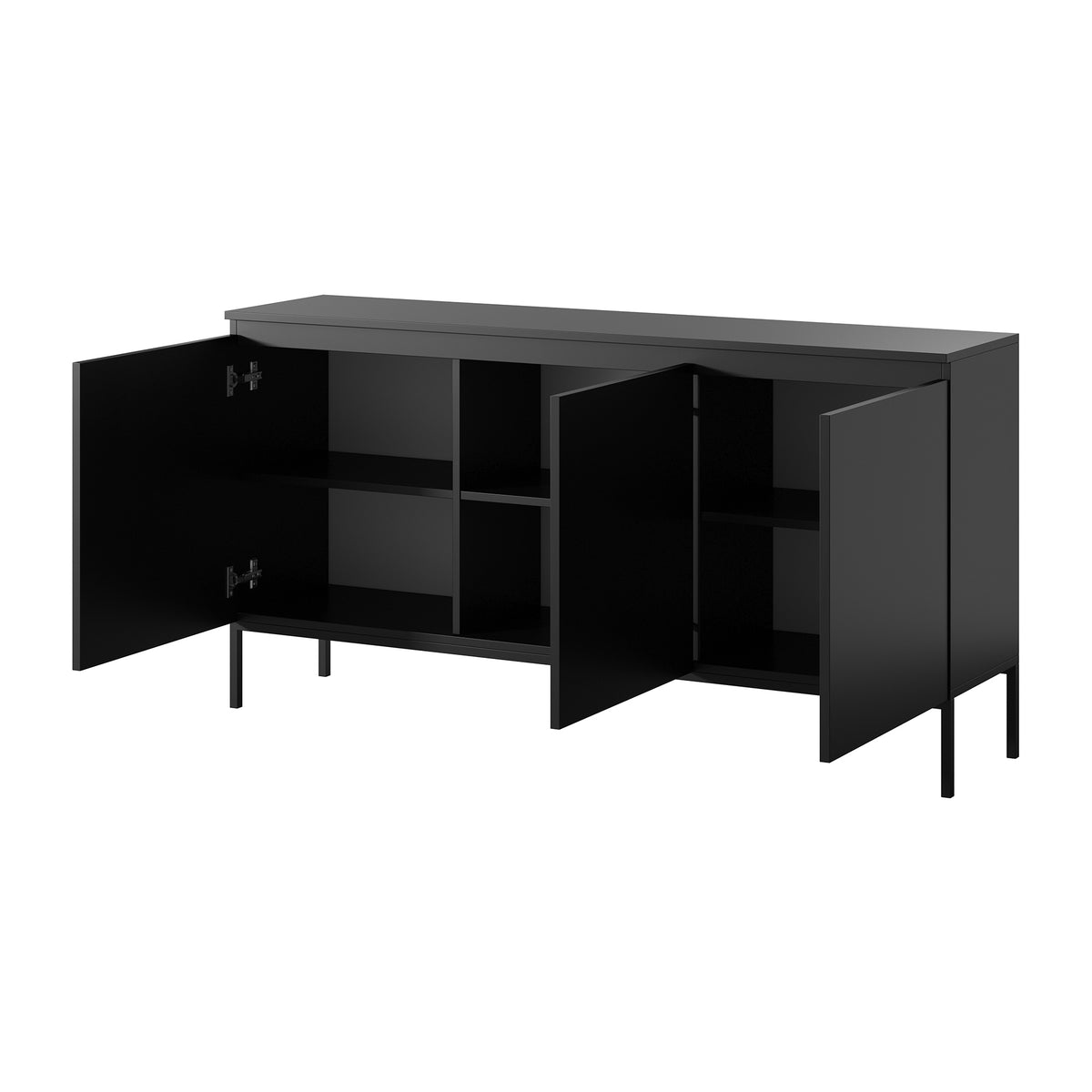 Commode trois portes Bemmi 150 cm noire avec pieds noirs