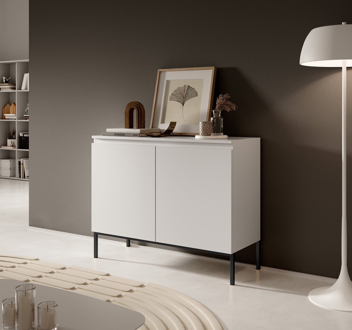 Commode 2 portes Bemmi 100 cm blanche avec pieds noirs