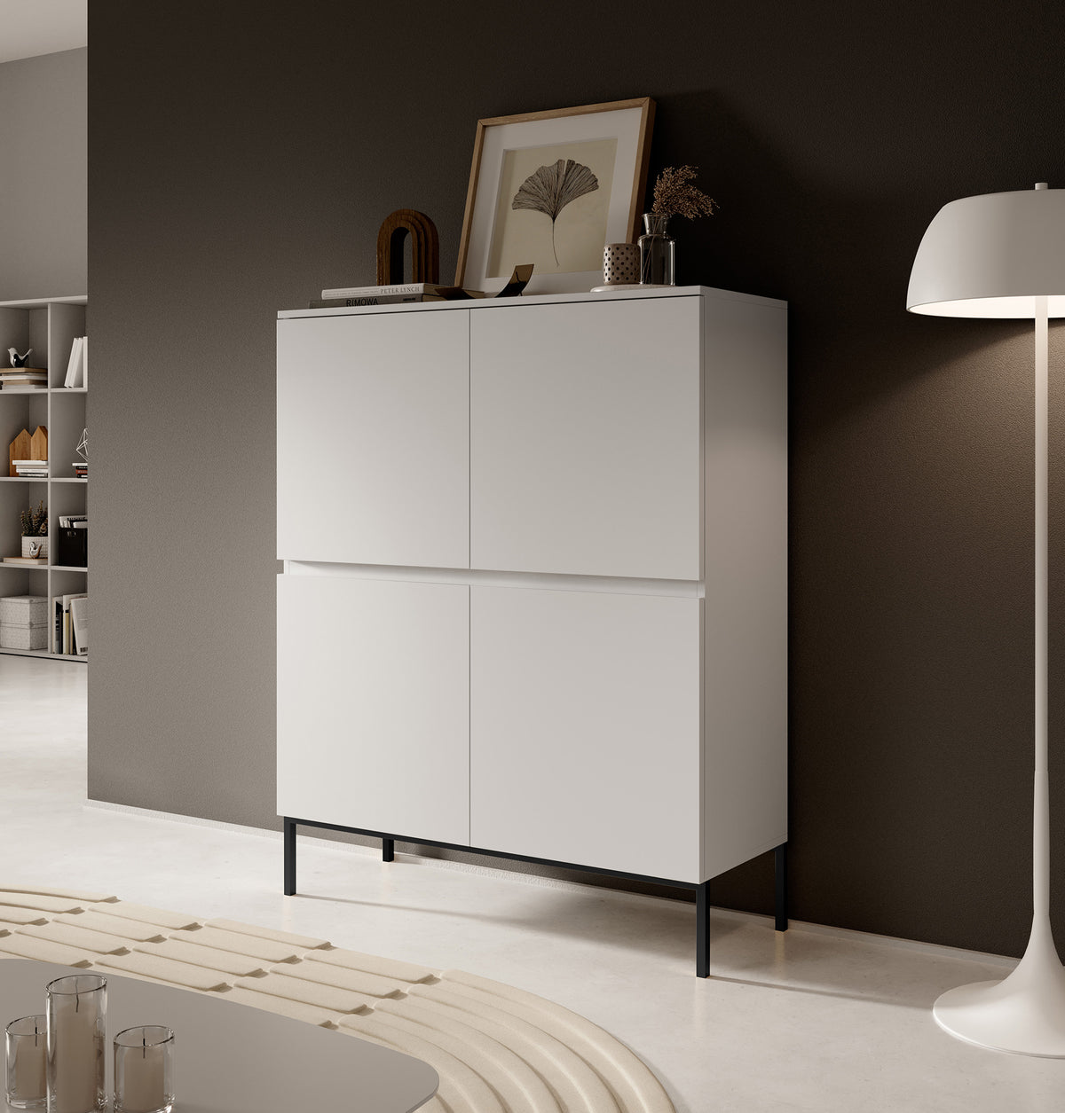 Commode haute Bemmi 100 cm blanche avec pieds noirs