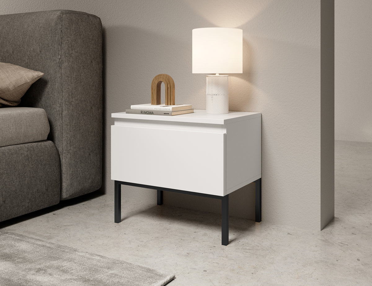 Table de chevet Bemmi blanche avec pieds noirs
