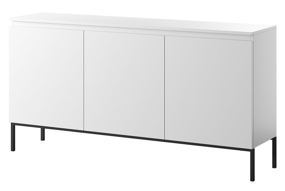 Commode trois portes Bemmi 150 cm blanche avec pieds noirs