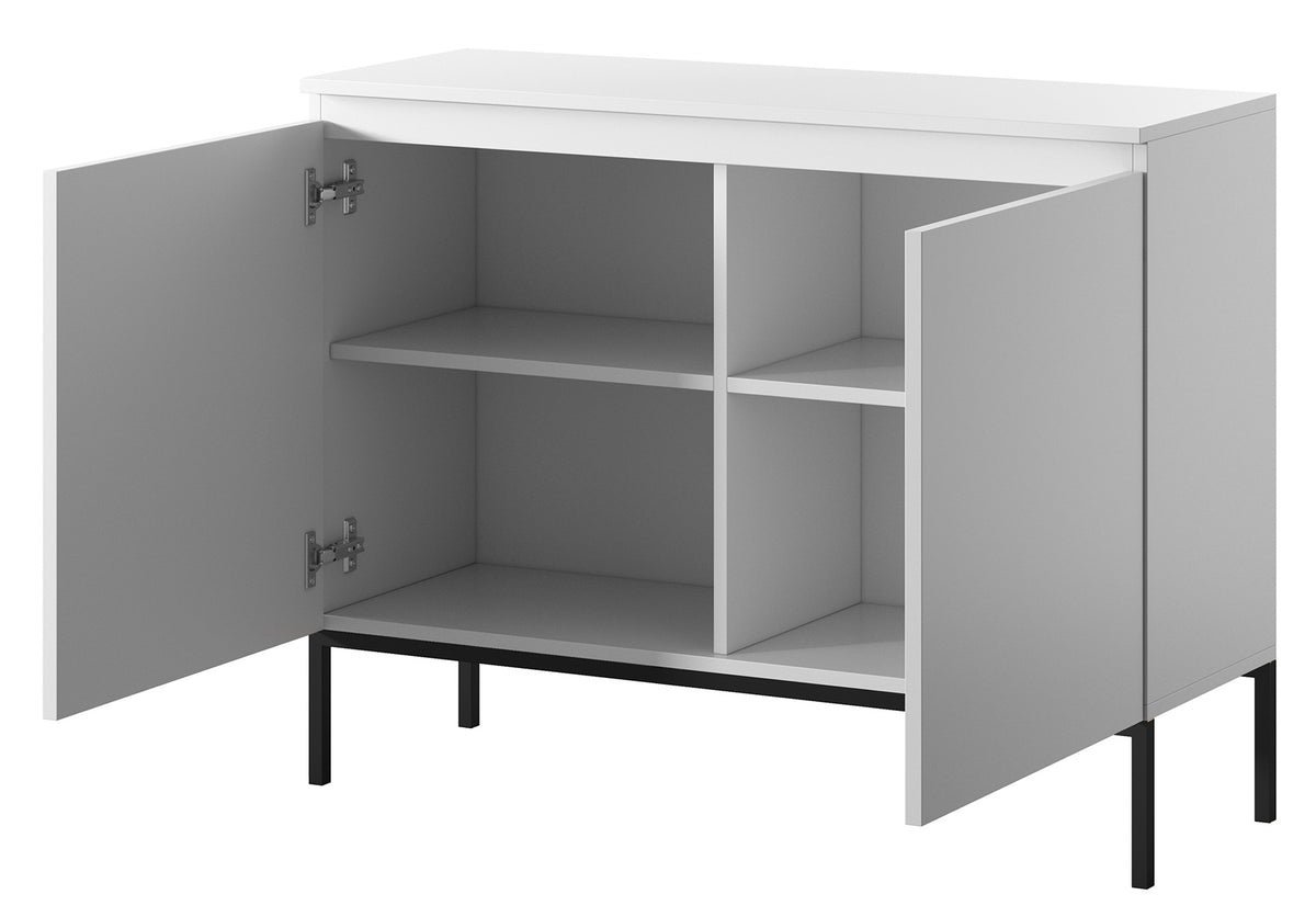 Commode 2 portes Bemmi 100 cm blanche avec pieds noirs