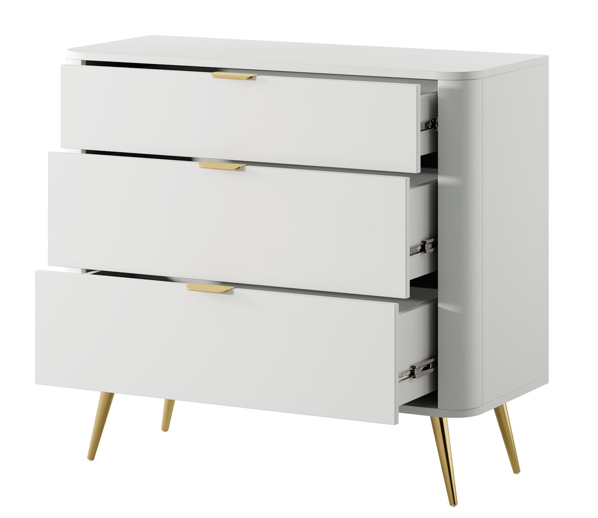 Commode Oval blanche avec trois tiroirs 92 cm