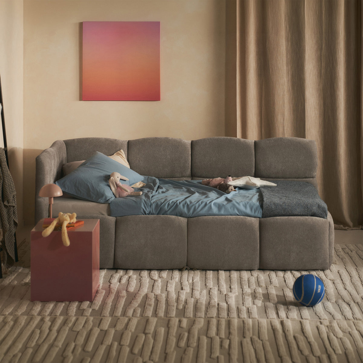 Lit jeune 90x200 cm Cloudy tiroir gauche avec matelas en chenille marron clair