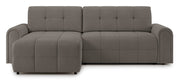 Canapé d'angle Simolla en L, gauche, avec fonction couchage et coffre de rangement, tissu chenille gris-brun